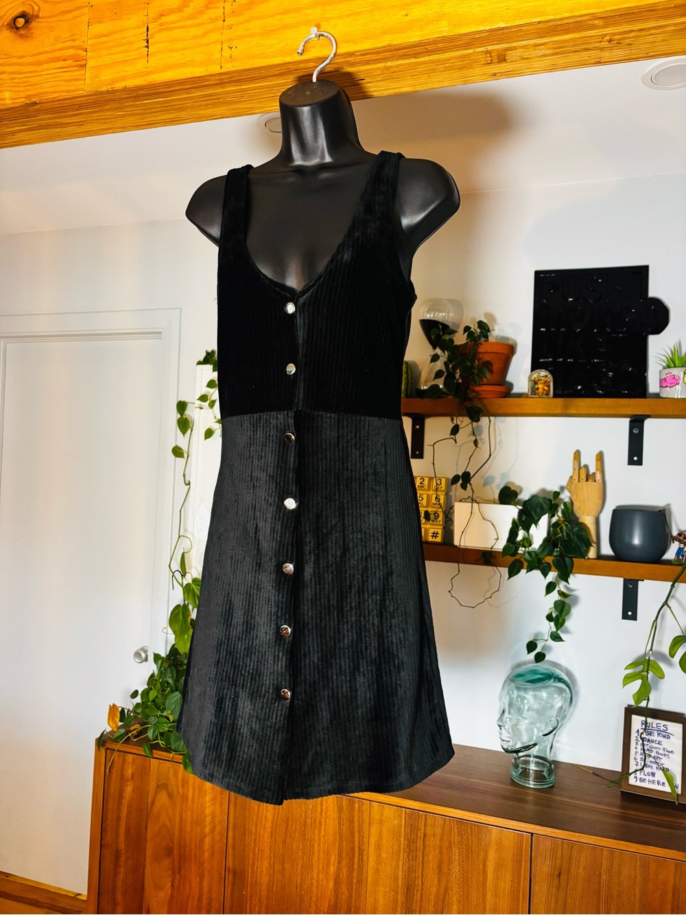 ANTISTAR Black Corduroy Button-Down Jumper Dress - Size M (Like New)